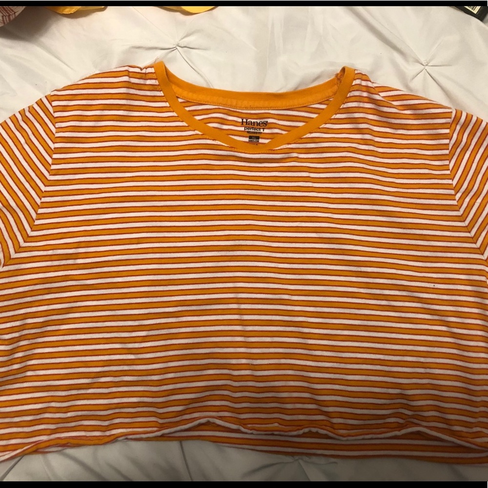 yellow striped crop top